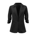 thumbnail image 5 of Linen Blazer Women Cotton 3/4 Ruched Sleeve Notch Lapel Single Button Jacket Business Office Outerwear with Pockets Black XL, 5 of 9
