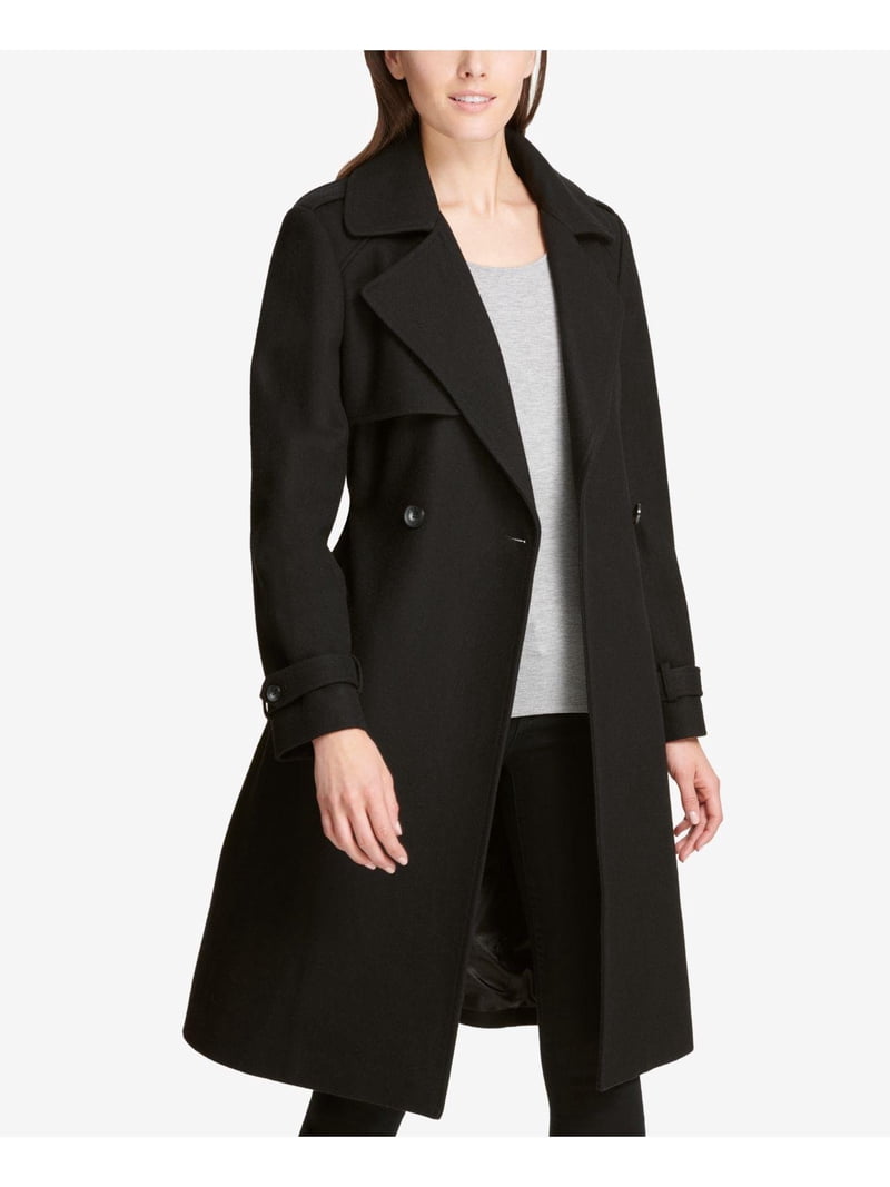 DKNY BLACK Women's Plus Size Double-Breasted Wool Blend Trench