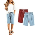 thumbnail image 4 of 2 Pack Girls Casual Bermuda Shorts Kids Knee Length High Waisted Summer Shorts Comfy Drawstring Short Pants with Pockets, 4 of 4
