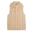 thumbnail image 4 of HOWPAY Long Puffer Vest Women Lightweight Sleeveless Quilted Packable Puffy Jacket Casual Zip up Hooded Solid Color Coat with Pockets Warm Winter Outerwear Khaki L, 4 of 4