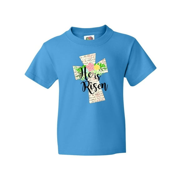 Inktastic He is Risen Cross with Script and Flowers Youth T-Shirt