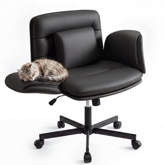 Vyrox Cross-Legged Office Chair, Ergonomic Criss Cross Office Chair with Adjustable Armrests, Swivel Vanity Chair Comfy Desk Chairs, Black