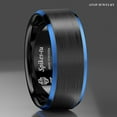 thumbnail image 4 of Tungsten Rings for Men Wedding Bands for Him 8mm Black Brushed Blue Edge, 4 of 7