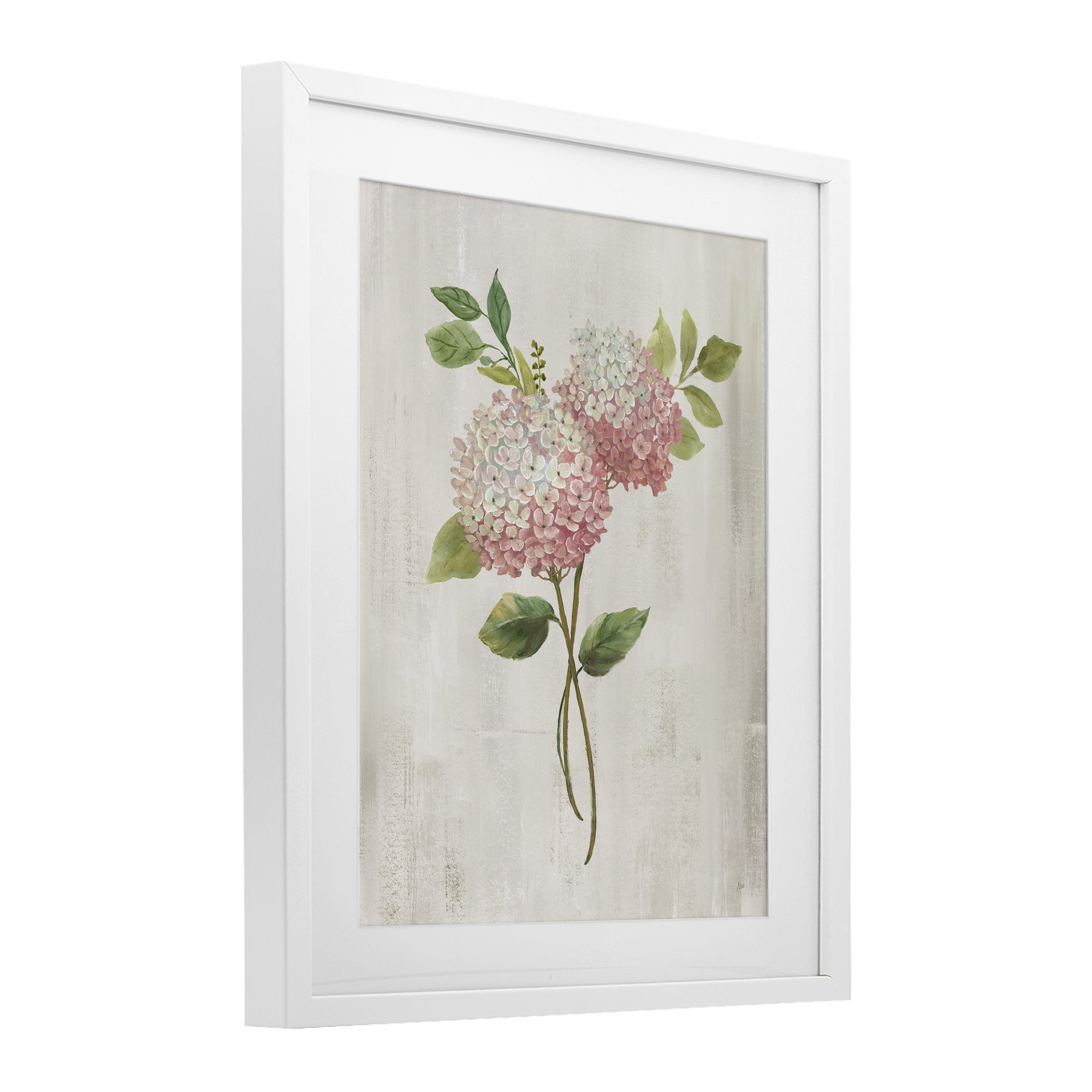 Stupell Industries Pink Hydrangea Paired Stems White Framed Print Under Glass, design by Nan
