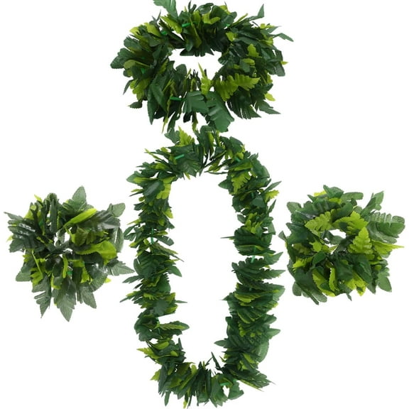 ABPETE hawaiian garland,4-Piece Leaf Party Set - Realistic Tropical Garland, Headpiece & Bracelet,Waterproof Luau Decor for Pool Parties, Hawaiian Theme Events