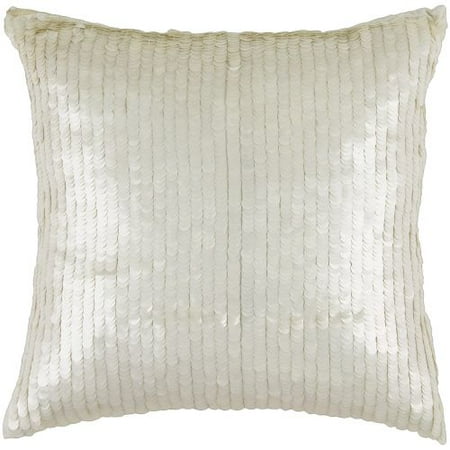 Rizzy Home Sequined Overlay Pillow 18" x 18" in White Color