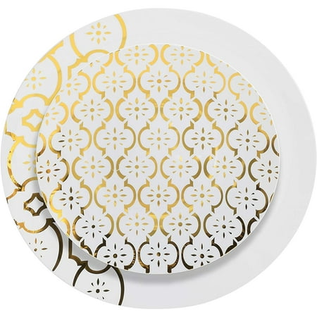 

Trendables™ Wedding Plate Combo Plastic Dinner Plates Includes 20 Premium Disposable 10 Main Course Plates 20 Salad/Dessert 8 Plates Food Grade Plastic Dinner Plates - Moroccan Design