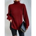 thumbnail image 2 of FEORJGP Women's Autumn Winter Sweater Long Sleeve Turtleneck Knit Pullover Solid Color Split Hem Long Knitwear Jumper Loose Casual Cozy Tops, 2 of 8