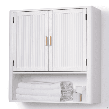 AN68 Pre-Assembled Wall Mounted Medicine Cabinet – 2-Door Bathroom Storage Cabinet with Fixed Shelf, Space-Saving Over-The-Toilet Organizer for Small Bathrooms