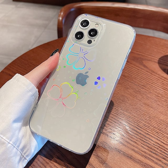 Funda de teléfono transparente con patrón de corazón de amor y láser degradado a la moda para iPhone 13 11 12 14 Pro Max X XS XR 7 8 Plus SE2 parachoques a prueba de golpes Tan Jianjun unisex