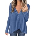 thumbnail image 1 of Yuyuzo Womens Long Sleeve Fall Tops Half Button V Neck Loose Fitted Shirts Comfy Textured Blouses, 1 of 5