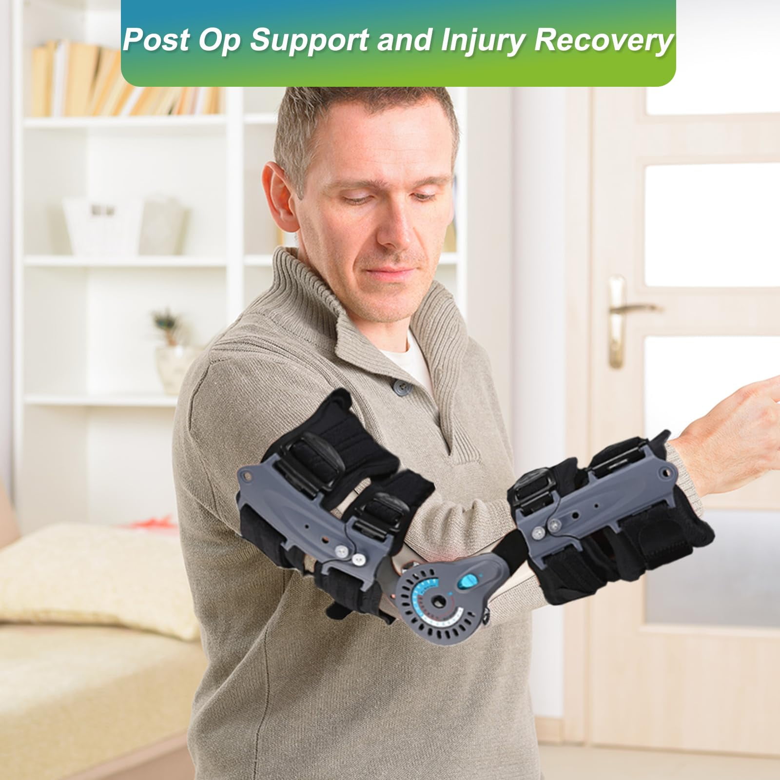 Insunen Hinged Elbow Brace, Adjustable Post OP ROM Elbow Brace with Sling Stabilizer Splint Arm Injury Recovery Support After Surgery (Right)