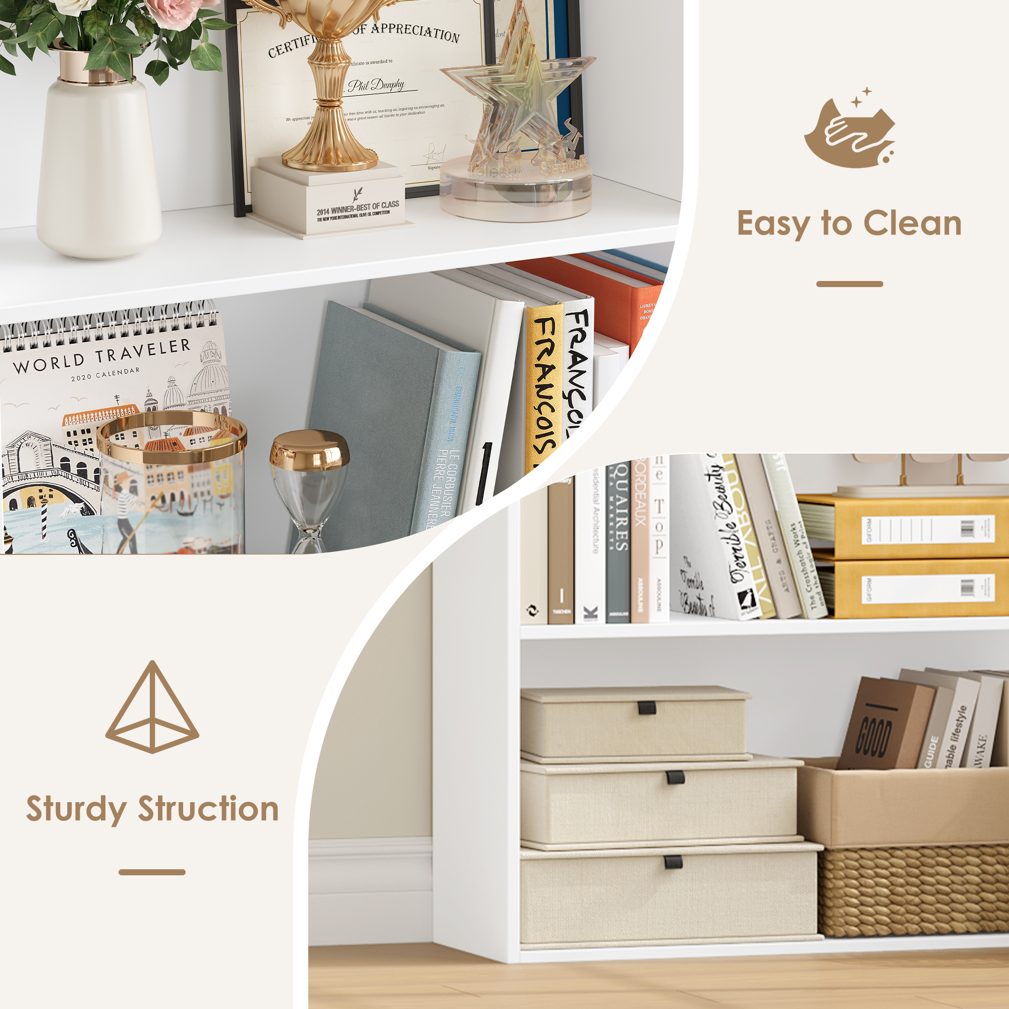 Homfa 6-Tier Tall Wooden Bookshelf, White photo 6