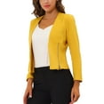 thumbnail image 4 of INSPIRE CHIC Women's Workwear Zipper Collarless Cropped Blazer L Yellow, 4 of 7