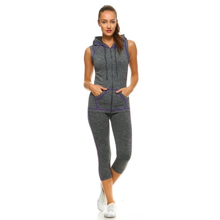 Hood Vest Set - Missfit Active Set Hooded Vest Top & Leggings Purple S/M