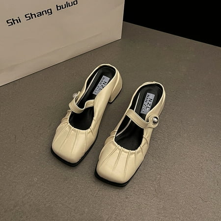 

Luxury Designer Summers Women Mules Slippers Fashion Elegant Cover Toe Slides Shoes Ladies Outdoor Thick Heel Sandalias