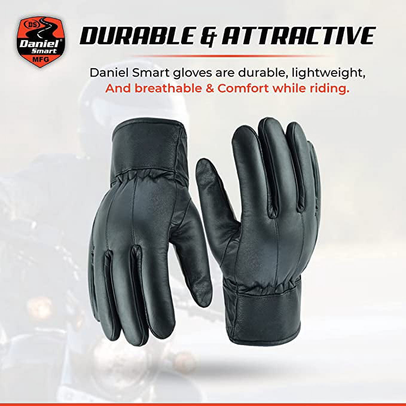 DS Daniel Smart Durable 3XL, Black Cowhide Leather Motorcycle Gloves