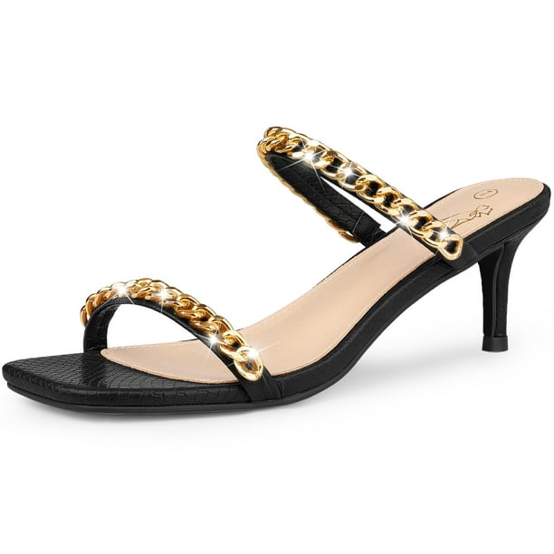 Sandalias con punta cuadrada y tacones de aguja para mujer negro, EE. UU. 8