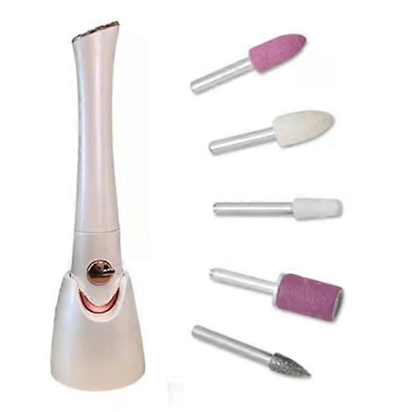 Electric Manicure and Pedicure File Set with Stand (White, Rechargeable) - Complete Portable Nail Drill System