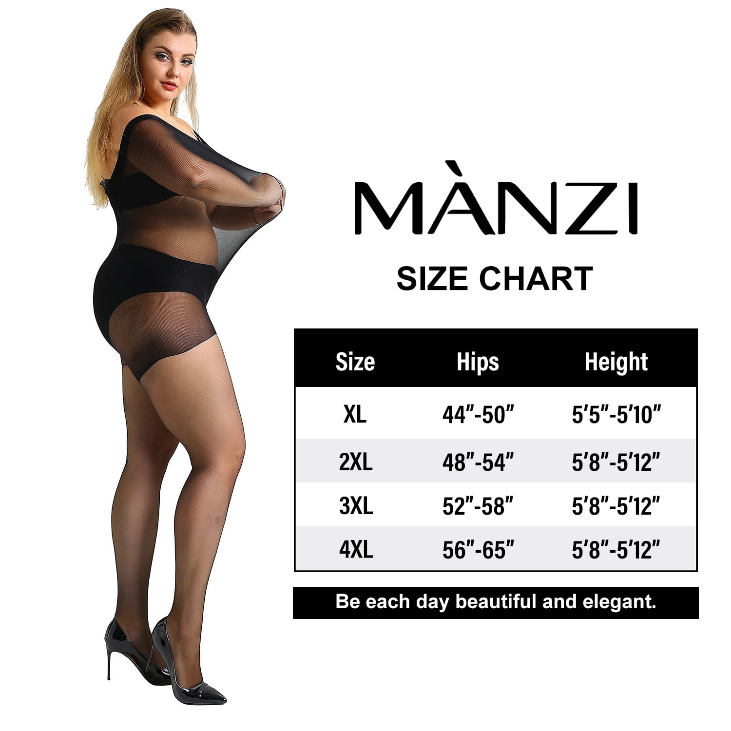MANZI Women's 2 Pairs Control Top Pantyhose High Waist Plus Size Tights  Ultra-Soft