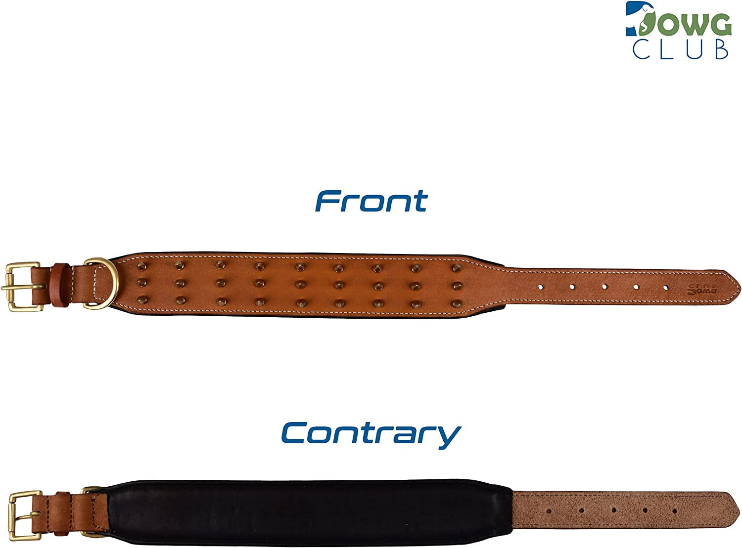 DowgClub | Genuine Leather Heavy Duty Spiked Dog Collar | Full Grain, Cushion Sheep napa padding Inside, Comfortable, Strong | Best for Medium, Large, X-Large Breeds | Cherry, Black, Pink, Tan |