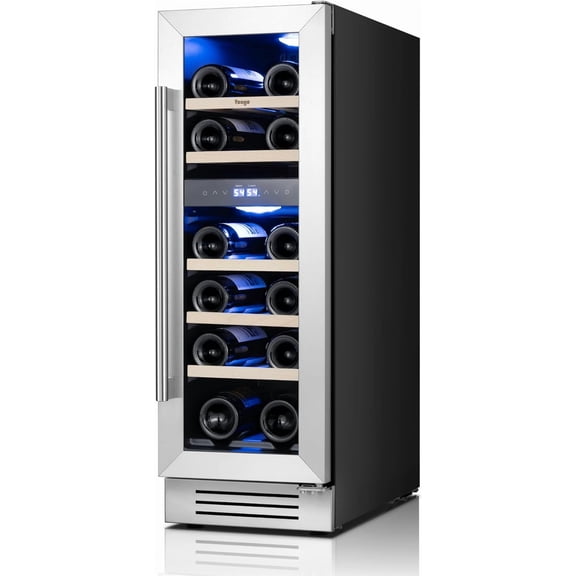 Yeego Wine Fridge Cooler - 12 Inch Wine Fridge Hold 17 Bottles, 40-65°F Dual Zone Wine Refrigerator Glass Door, Built in Fridge, Freestanding or Adjustable Shelves Fridge for Home Bar Office