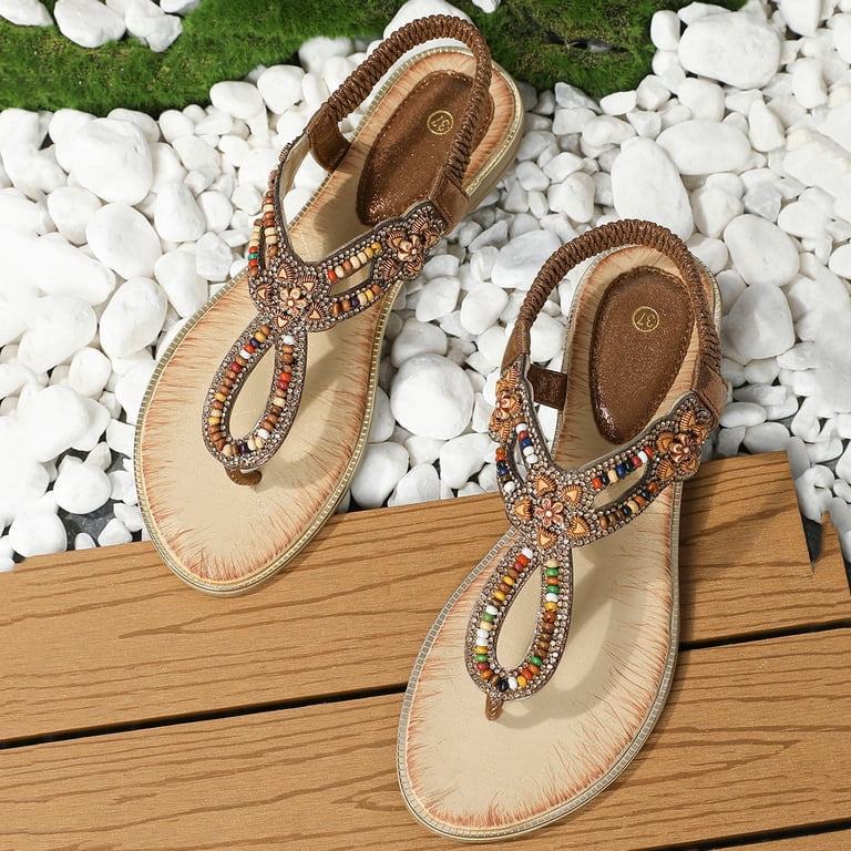 Tongs à Semelle Compensée Perles Et Strass - Marron - Taille 8 US Femme - Occasion