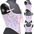 thumbnail image 2 of Lovskoo 2024 Womens Vintage 1920S Renaissance Corset Tops Lace Trim Tie Shoulder Floral Camisole Crop Tops Halloween Cosplay Overbust Corset Bustier Tops Blue, 2 of 8