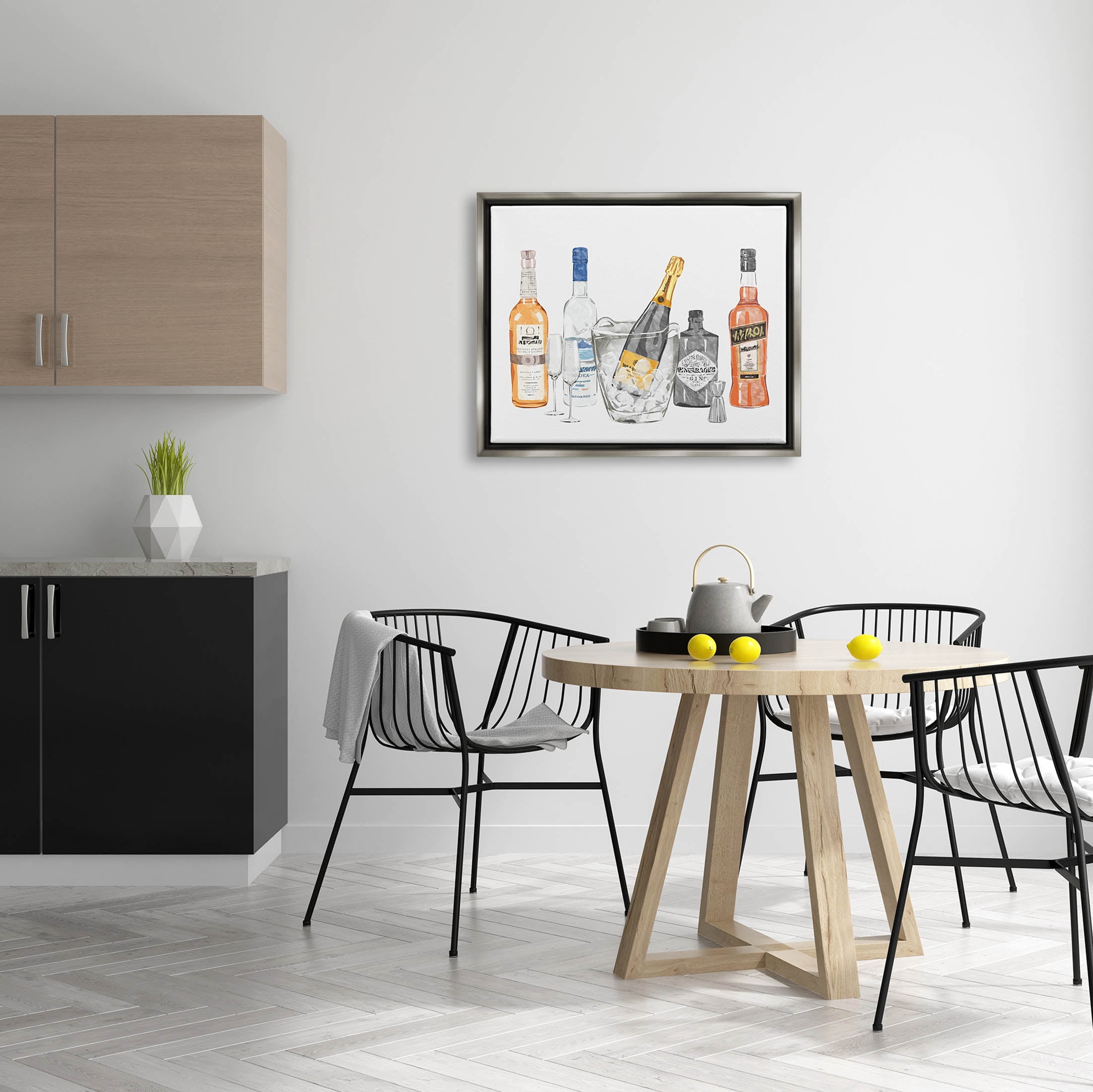 Stupell Industries Various Drink Liquor Bottles Graphic Art Luster Gray Floating Framed Canvas Print Wall Art, Design by Ziwei Li