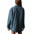 thumbnail image 2 of Women V Neck Denim Pullover Casual Button Up Top Loose Fit Long Sleeve Denim Jacket with Pockets, 2 of 3
