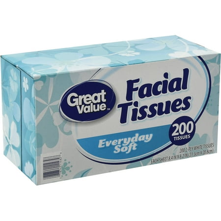 Great Value Everyday Soft Facial Tissues, 200 Count