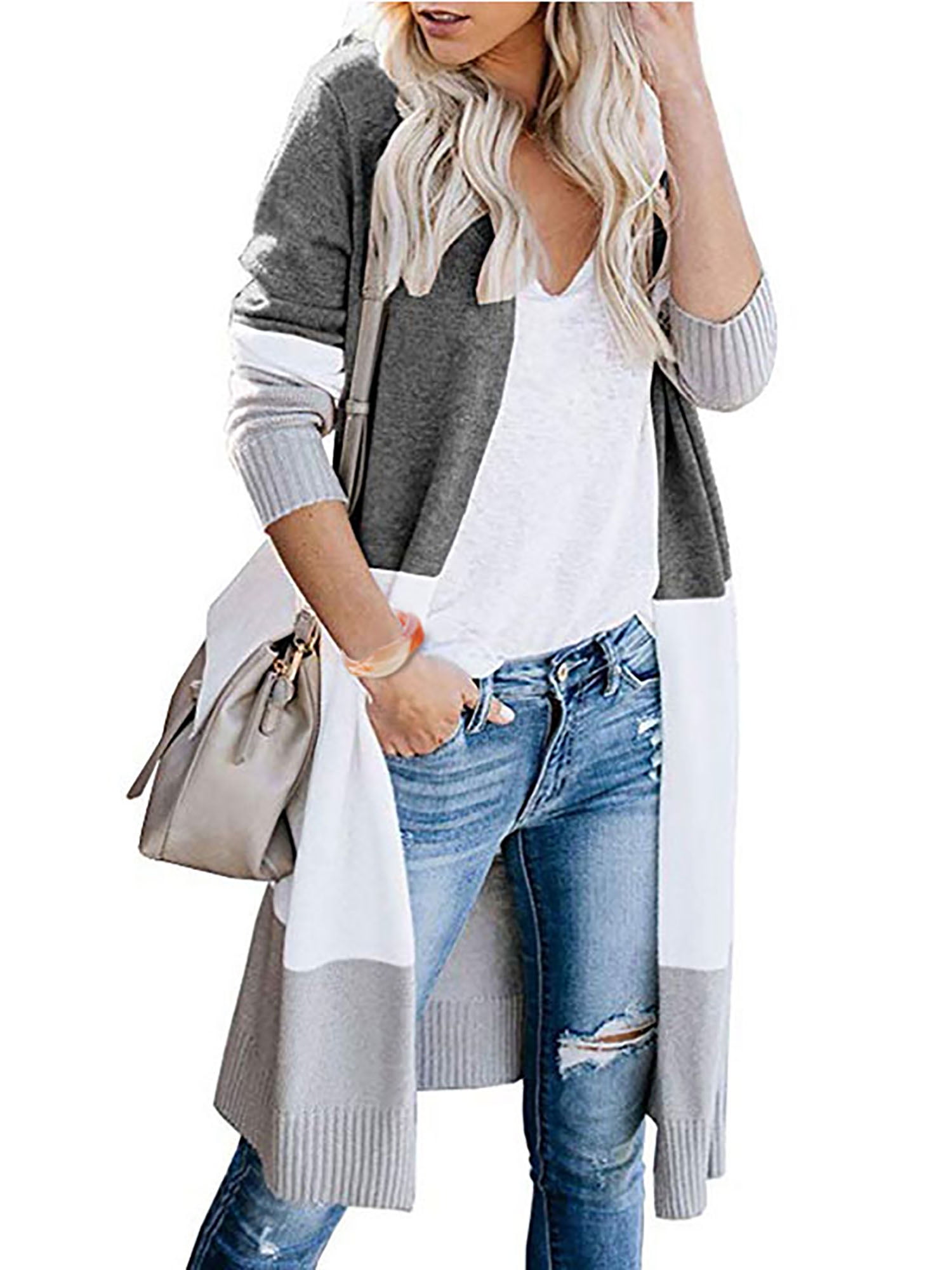 Femmes Casual manches longues tricot Cardigan Loose Sweater Outwear manteau pull 