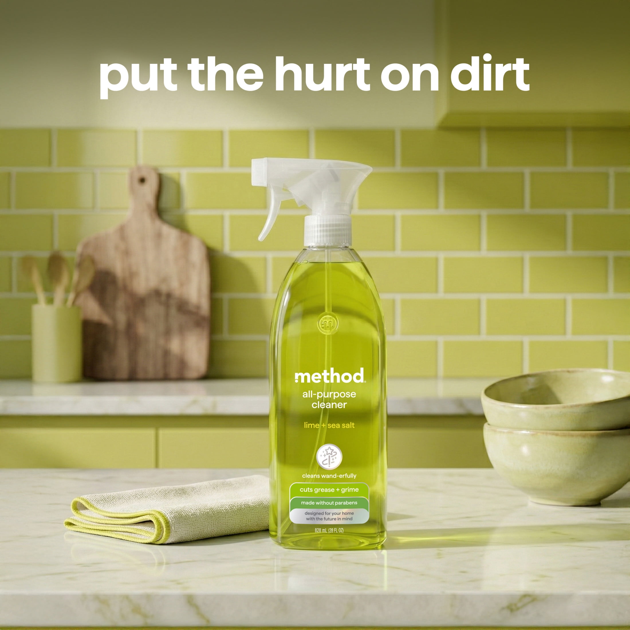 method All-Purpose Cleaner Spray, Lime + Sea Salt - Cuts Grease & Grime on Counters, Glass, Sealed Wood & Floors, for Kitchen & Bathroom, 28 fl oz