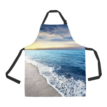 

PKQWTM Sunset On The Sea Unisex Adjustable Bib Apron with Pockets for Commercial Restaurant and Home Kitchen Use