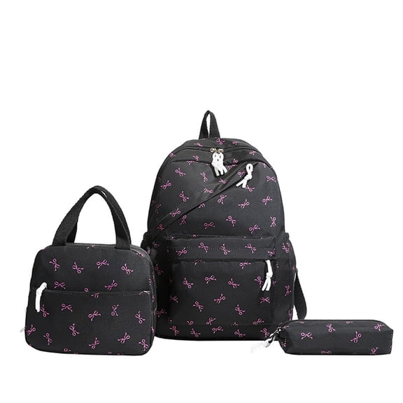 LWNYDPLSD Large Backpack for Teens Men Women Bow Backpack 3Pcs Set Youth Aesthetic Cute Backpack Set with Lunch Bag Pencil Case Fashion Preppy Backpack