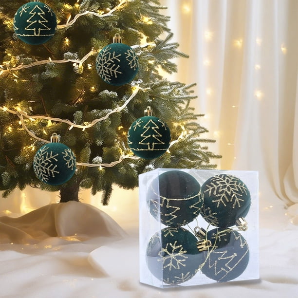 Adornos navideños, 4 bolas navideñas flocadas, juego de decoración navideña. Varios estilos de adornos para árboles de Navidad que también se pueden usar para otras fiestas.