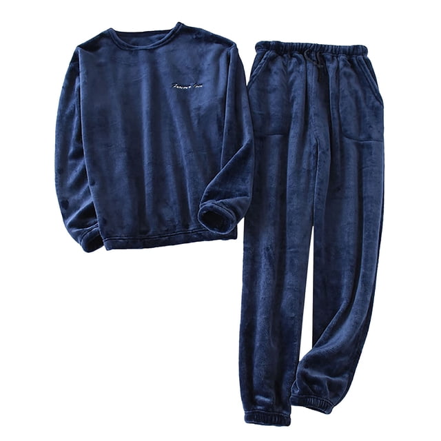Timegard Ensemble de Pyjamas en Flanelle 2 Pcs pour Femmes Col Rond Manches Longues Hauts Pantalons à Cordon avec Poche Tenue de Détente