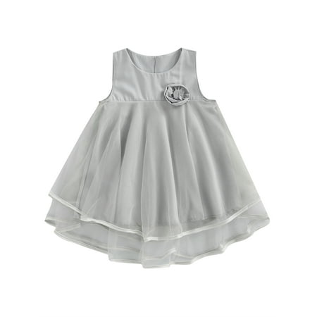 

Suanret Toddler Kids Girls Lovely Dress Solid Color Fluffy Mesh Tulle Vest Dress Princess Pageant Chest Flower Dress Gray 18-24 Months