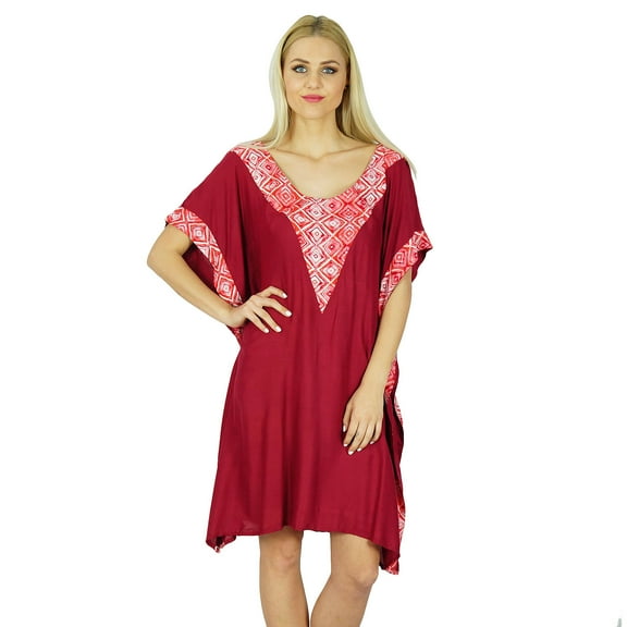 Bimba Women Short Rayon Kaftan Kimono Sleeve Maroon Caftan Boho Dress Coverup