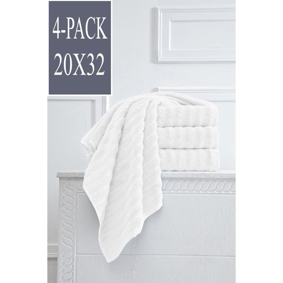 Classic Turkish Towels CTT Turkish Hand Towels for Bathroom - Jacquard Ribbed 4 Pc Towel Set Made with 100% Turkish Cotton Spa & Hotel Hand Towels Absorbent & Comfy | 20""x32"" (White)