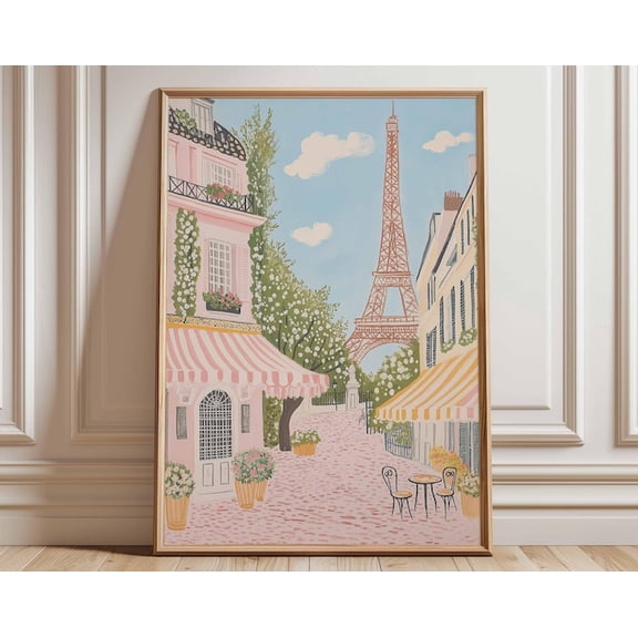 Parisian Street Eiffel Tower Wall Art Print, Unframed Paper Poster 8x10in