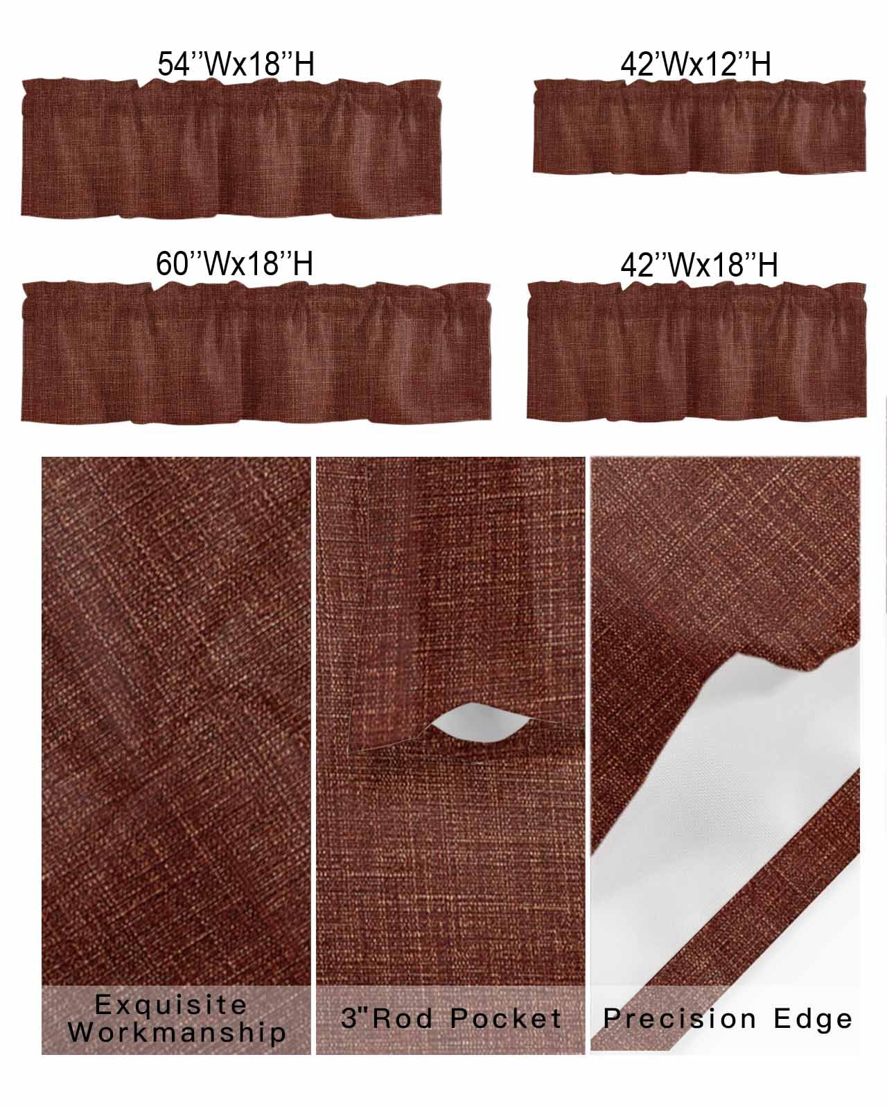 Kitchen Curtain Valances for Windows,Vintage Dark Brown Linen Rod Pocket Small Valance Farm Burlap Texture Short Window Treatment for Bedroom Bathroom Living Room,54"x18"