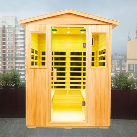Xmatch Far Infrared Saunas Outdoor 4-Person Size in Basswood 2050W, 10 Minutes Pre-Warm up