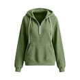 thumbnail image 4 of Lenpel Corduroy Hoodies for Women Long Sleeve Half Zip Sweatshirts with Pocket Drawstring Casual Loose Fit Pullover Tops(Green,X-Large), 4 of 6