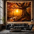thumbnail image 6 of Sunlit Ancient Tree in Autumn Forest Stream, Serene Digital Art for Nature Lovers, Scenic Forest Art, Thanksgiving Gift, Tapestry Wall Hanging for Living Room and Bedroom, 6 of 7