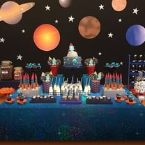 1Pcs Iridescent Space Tablecloths, Disposable Plastic Blue Galaxy Table Cloth Rectangle Table Covers for Space Starry Night Star Theme Party Birthday Party D rations, 54x108 Inch