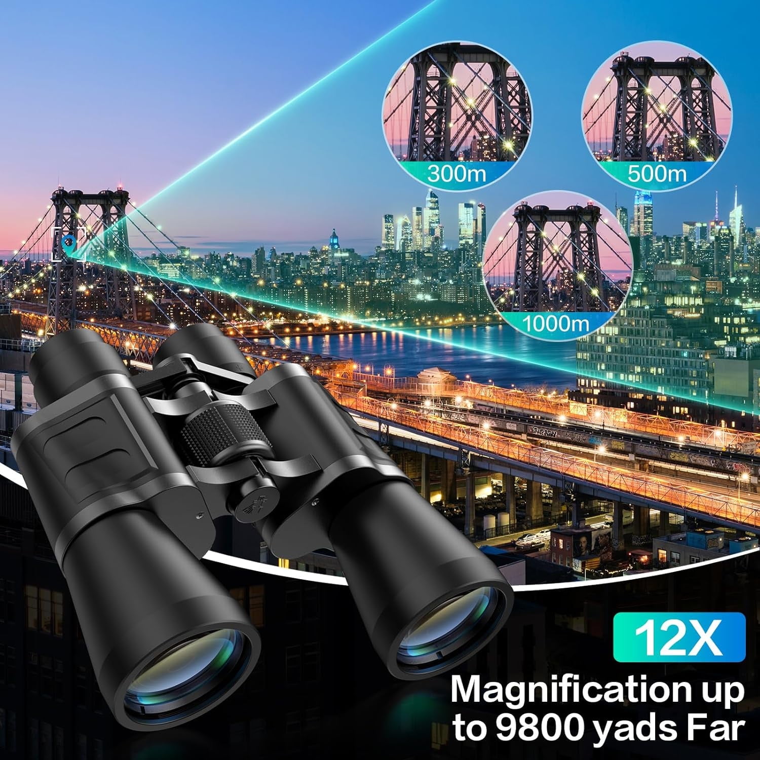 Scootworks 12x50 Binoculars for Adults,HD Binoculars with Low Light Night Vision, Clear FMC BAK4 Prism Lens, Binoculars for Hunting Birds Watching Traveling Stargazing Outdoor Sport, Black