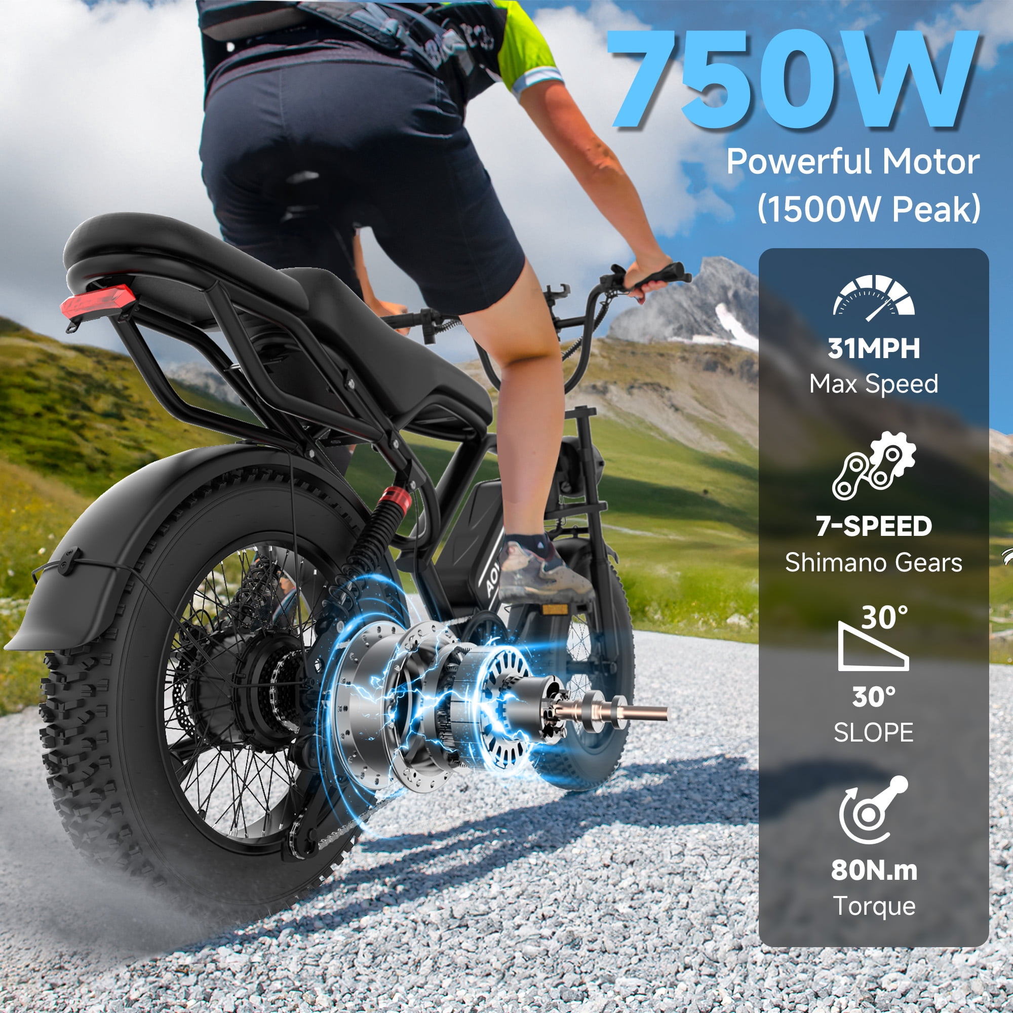 Electric Bike for Adults 20" Fat Tire Electric Bike with 48V 18Ah Battery 50-70 Miles Electric Motorcycle Ebikes, 1000 Peak Motor 31MPH Top Speed E-Bikes UL2849