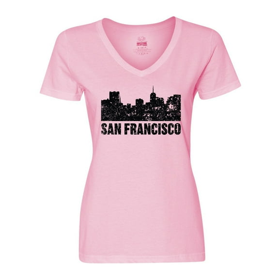 Inktastic San Francisco Skyline with Grunge Women's V-Neck T-Shirt