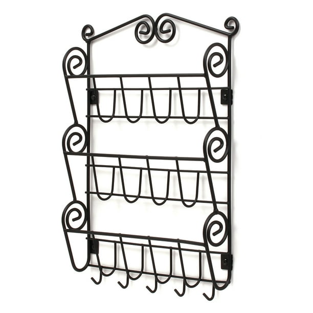Spectrum Diversified Scroll Wall Mounted 3 Tier Mail Organizer With Key Hooks Mount Entryway For Keys Letter Holder Home Office Organization Black Com - Wall Hanging Letter Holder